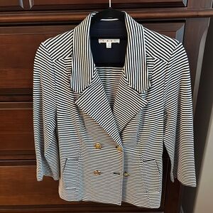 CAbi Blue and White Blazer with Tailored Fit and Structured Design